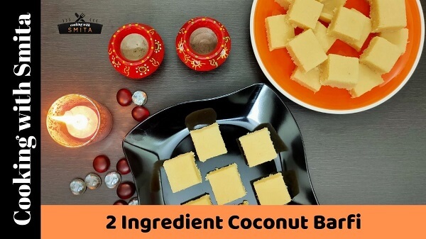 No-Cook 2 Ingredient Coconut Barfi by Cooking with Smita